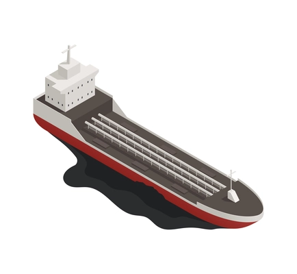 Isometric ocean pollution icon of tanker with leaking oil polluting water 3d vector illustration