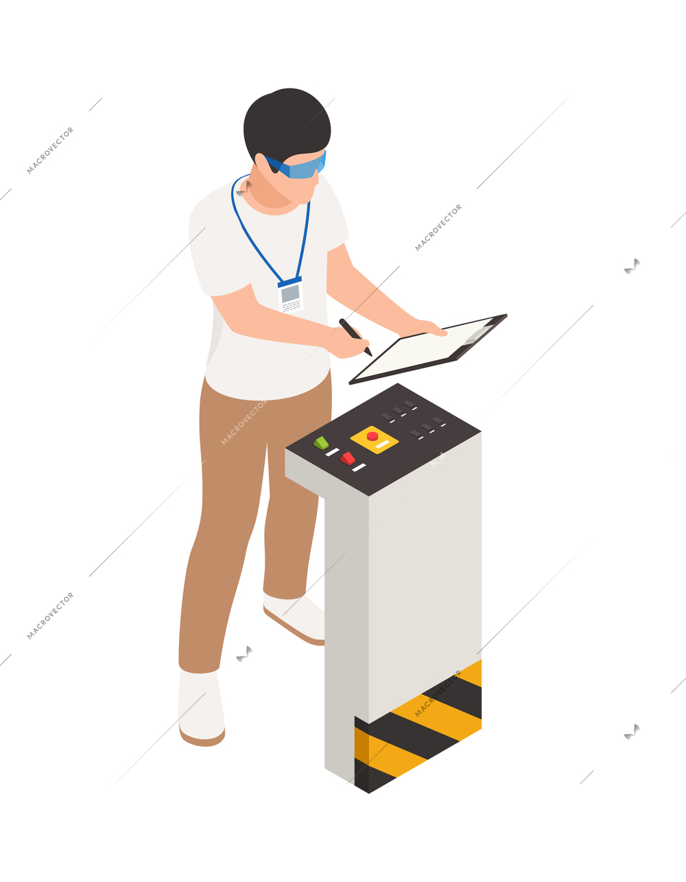 Male tester conducting car crash test 3d isometric vector illustration