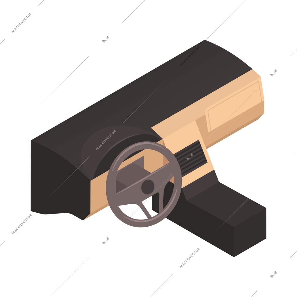 Car steering wheel and control panel isometric icon 3d vector illustration
