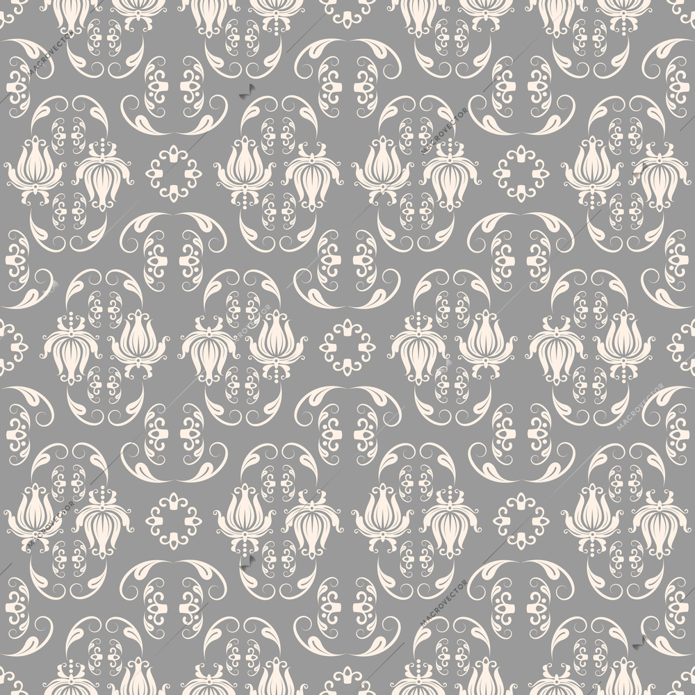 Seamless beige on grey baroque pattern vector illustration