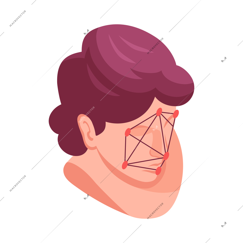 Isometric face recognition biometric identification icon with head of human character 3d vector illustration