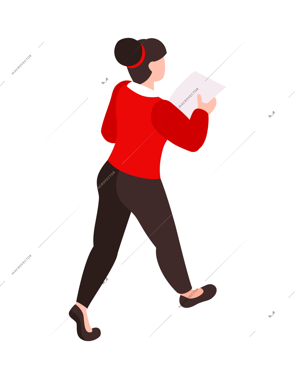 Isometric icon with female character of voter walking with ballot 3d vector illustration