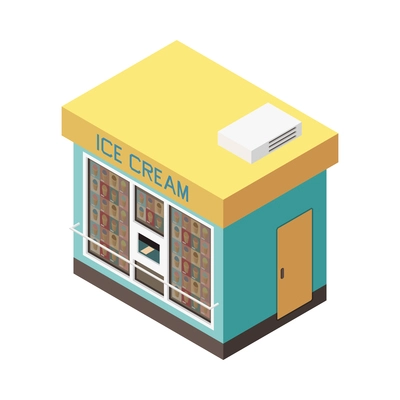 Isometric ice cream stall exterior icon on white background 3d vector illustration