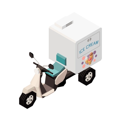 Isometric icon with ice cream delivery vehicle on white background 3d vector illustration