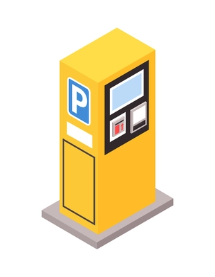 Isometric yellow self service parking meter 3d vector illustration