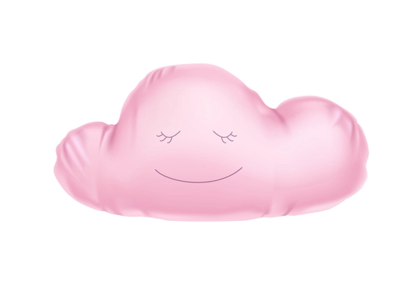 Cute pink silk pillow in shape of cloud realistic vector illustration