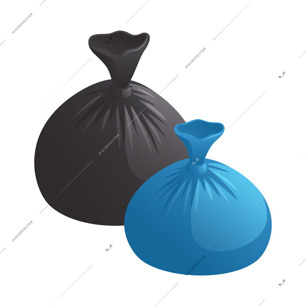 Two blue and black garbage bags 3d isometric vector illustration