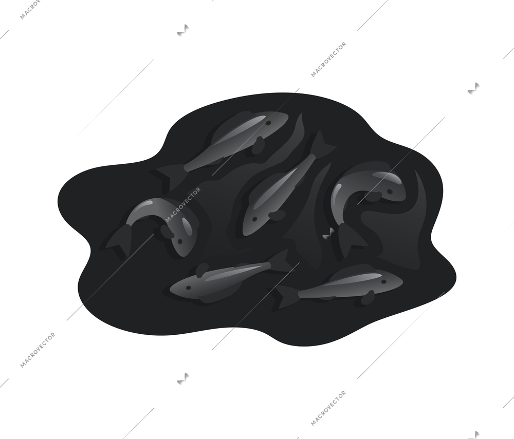 Ocean pollution icon with dead fish in oil 3d isometric vector illustration