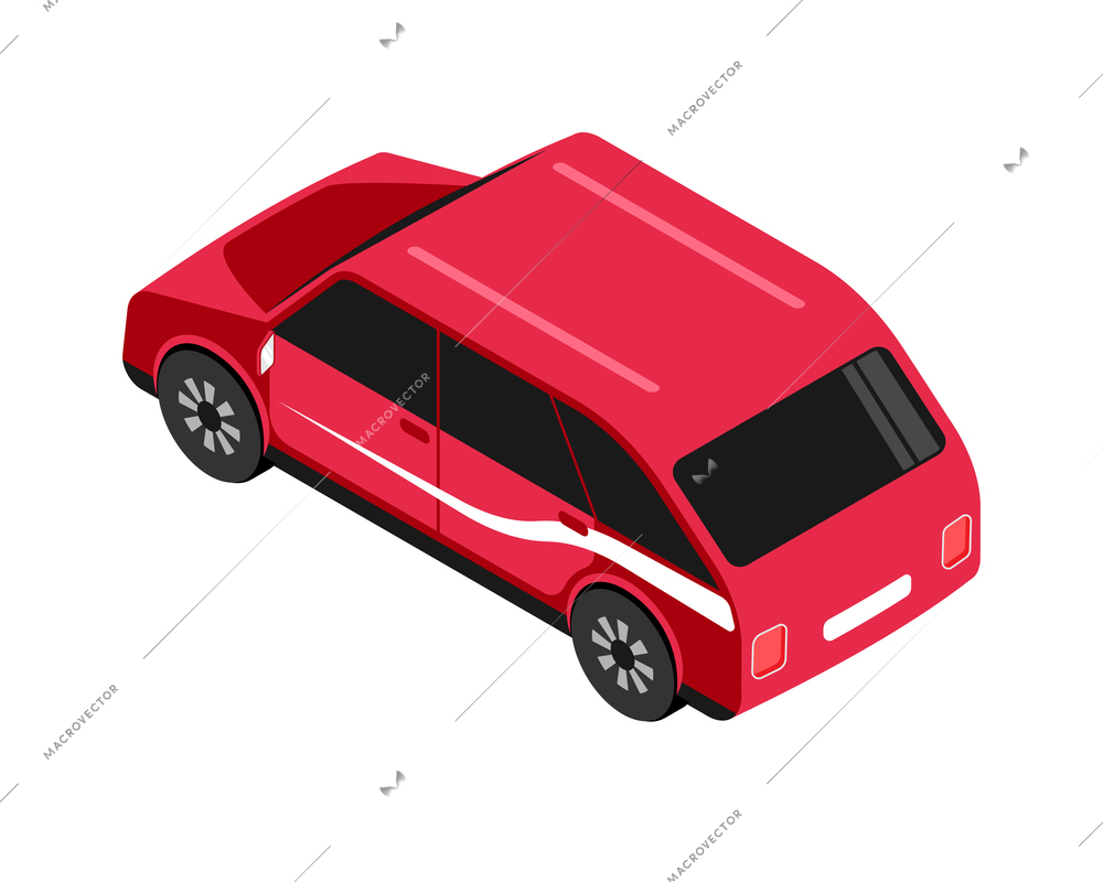 Isometric icon of red passenger car back view on white background 3d vector illustration