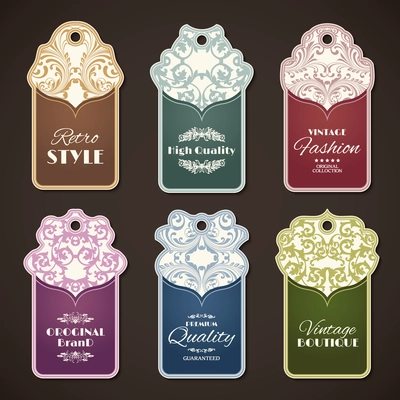 Retro style original brand vintage boutique labels set isolated vector illustration