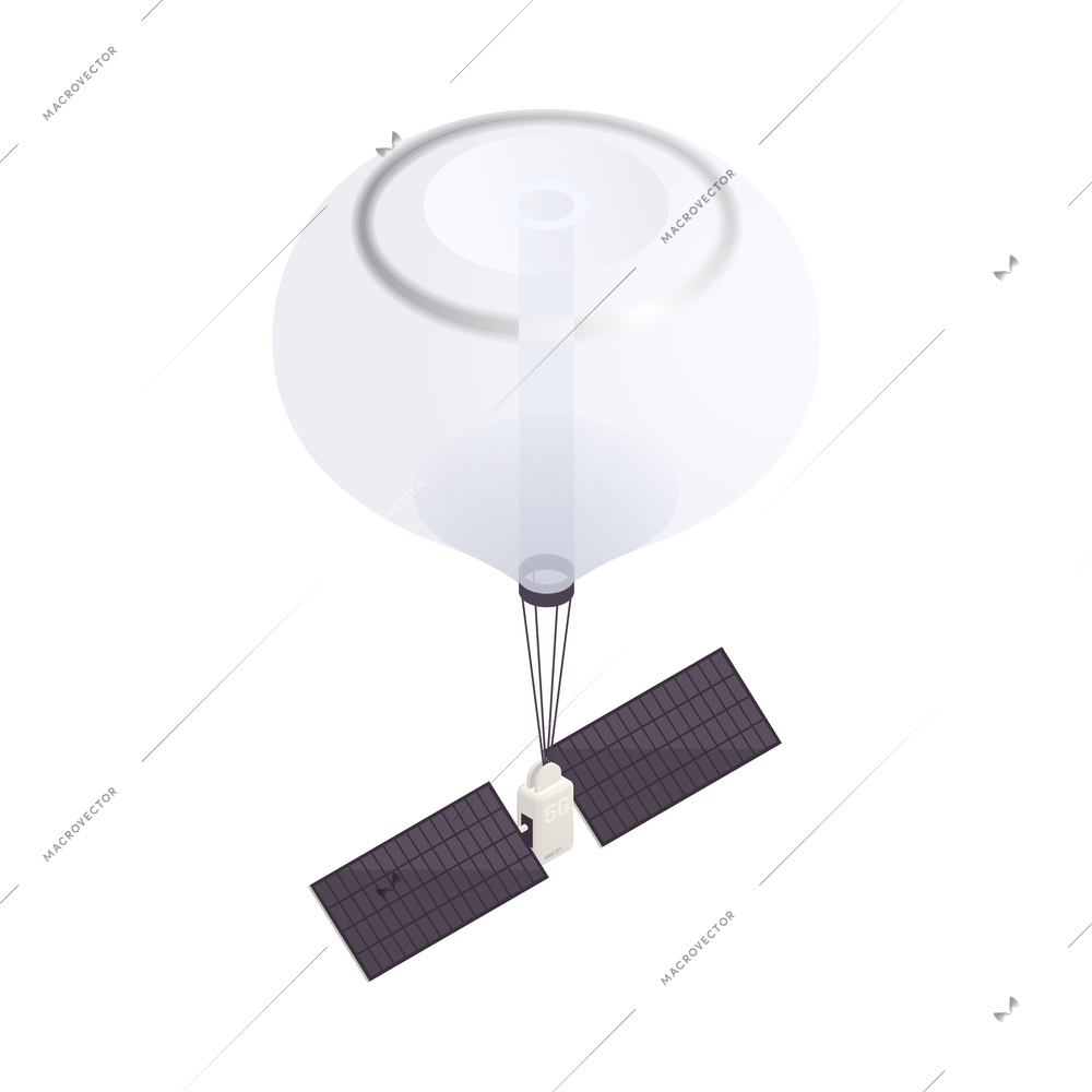 Modern internet 5g communication technology icon with satellite on white background isometric vector illustration