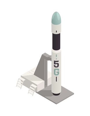 Modern high speed internet 5g communication technology isometric icon with 3d rocket vector illustration