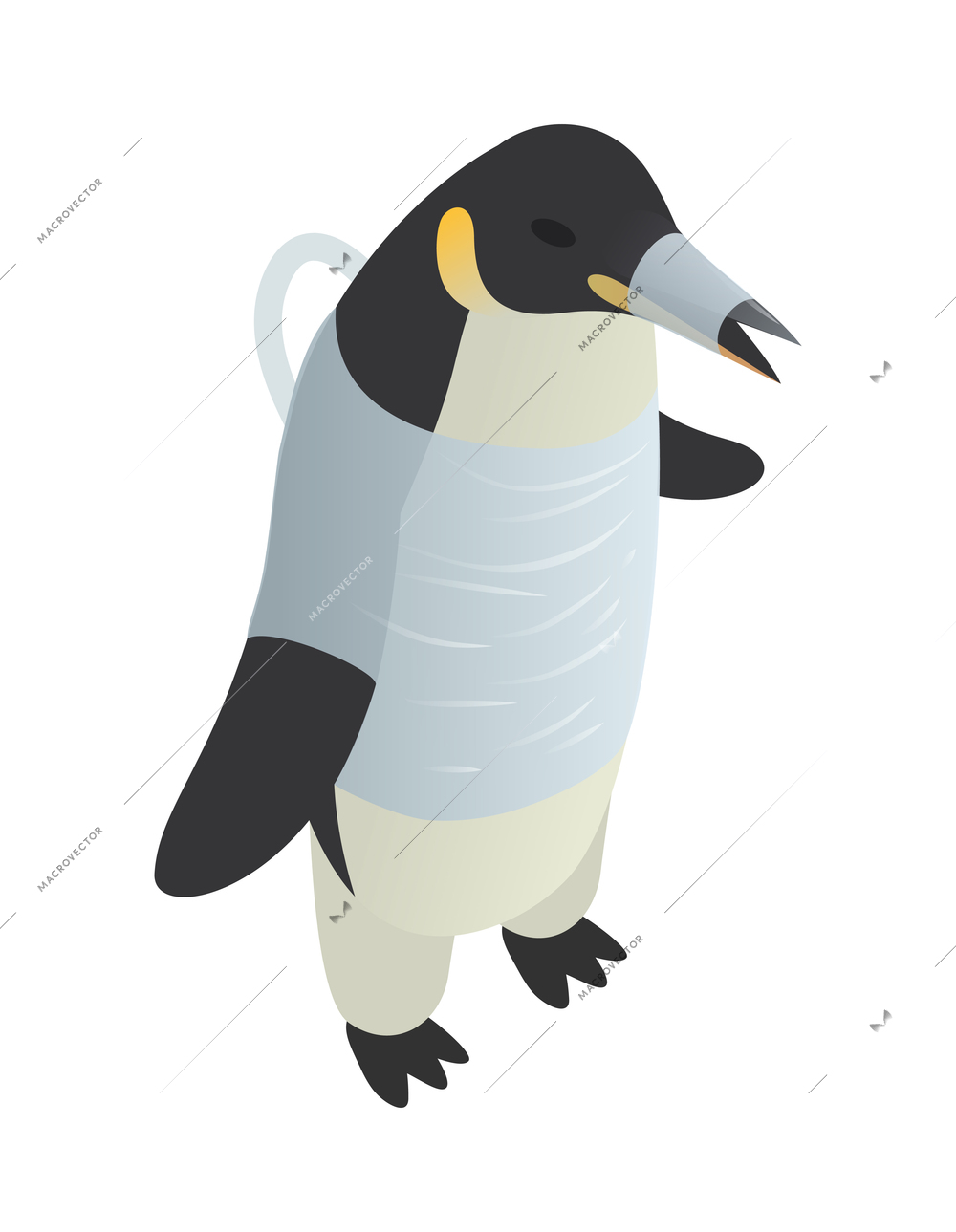 Ocean pollution icon with poor penguin entangled in plastic isometric vector illustration