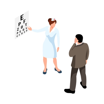 Man checking eye health in clinic 3d isometric vector illustration