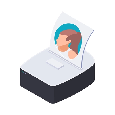 Printer printing portrait photo isometric 3d vector illustration