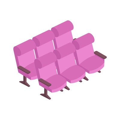 Two rows of empty soft seats in cinema hall isometric 3d vector illustration