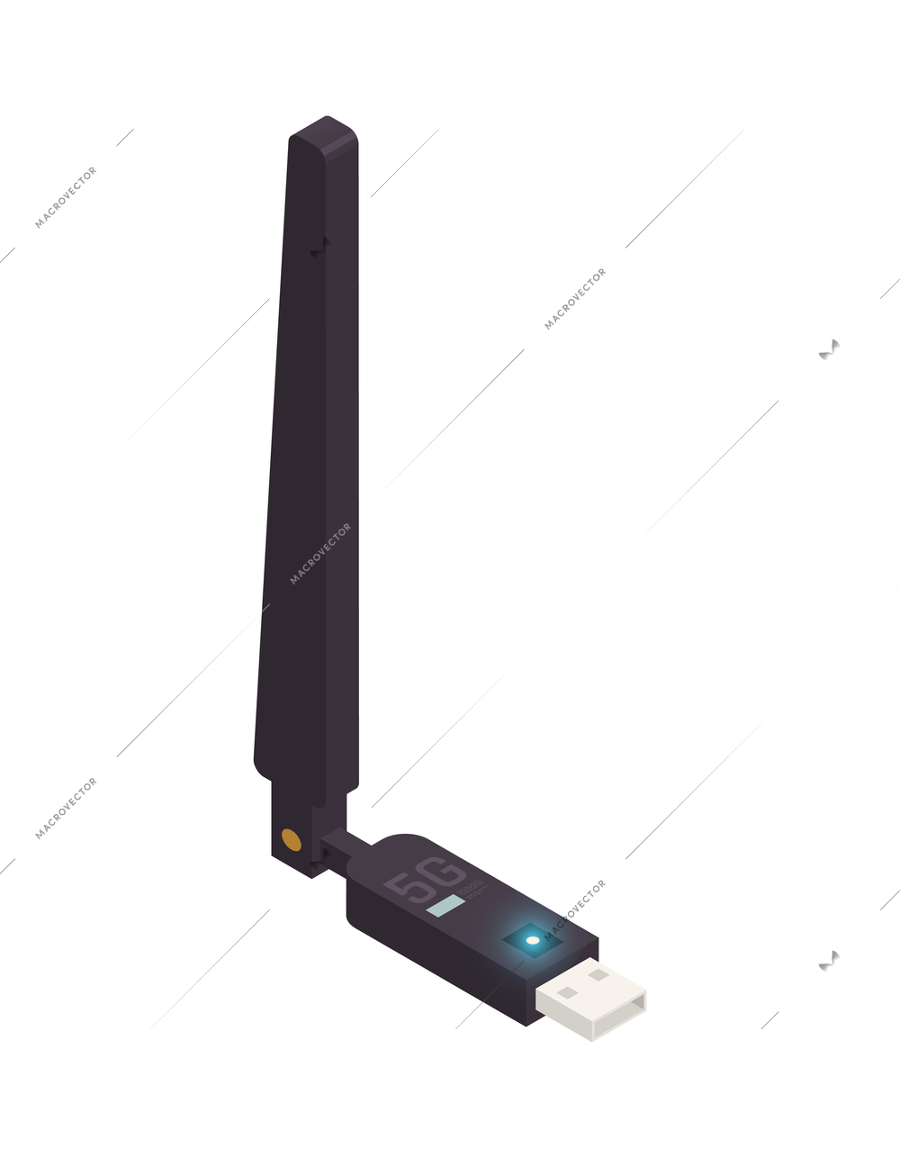Modern 5g communication technology icon with isometric wireless internet usb adapter vector illustration