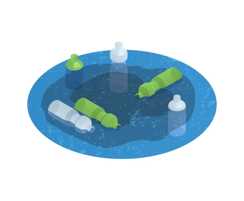 Ocean pollution isometric icon with plastic bottles in water 3d vector illustration