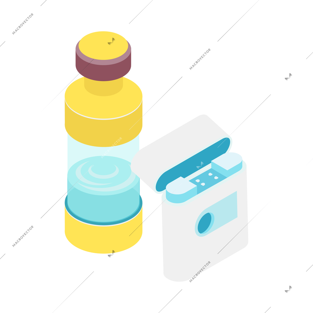 Dentistry isometric color icon with dental floss and bottle of oral rinse 3d vector illustration