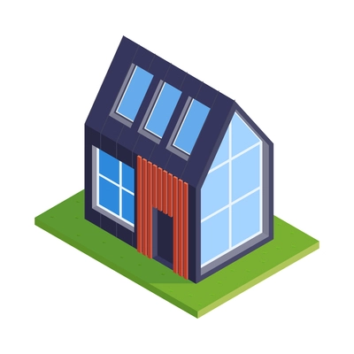 Modern private town house with panoramic windows isometric icon vector illustration