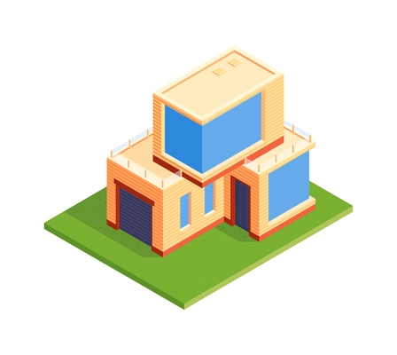 Private town house modern architecture with panoramic windows isometric icon 3d vector illustration