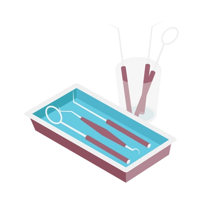 Dentistry isometric icon with various tools for dental treatment 3d vector illustration