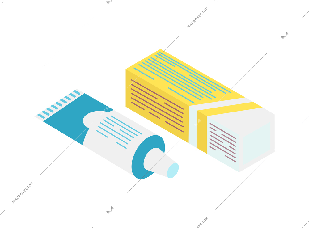 Isometric color icon with packaging and tube of cream ointment or toothpaste 3d vector illustration