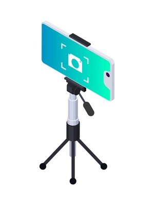 Isometric tripod with smartphone for taking photo or video 3d vector illustration