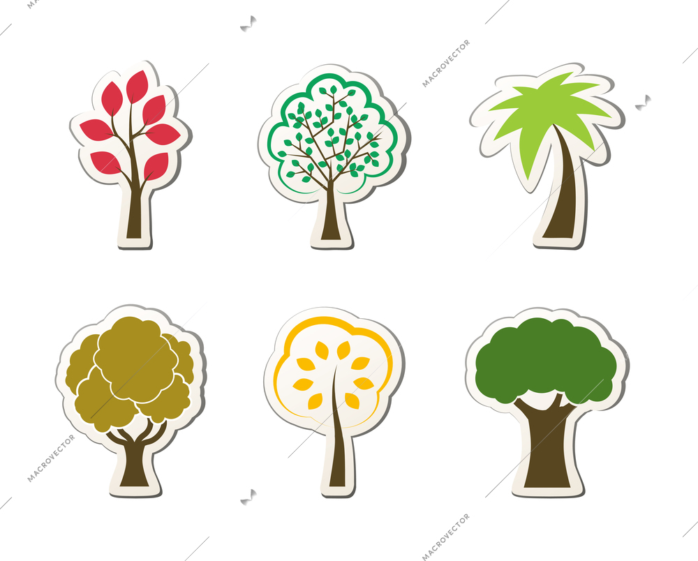 Tree symbols for green web design oak palm maple isolated vector illustration