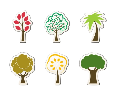 Tree symbols for green web design oak palm maple isolated vector illustration