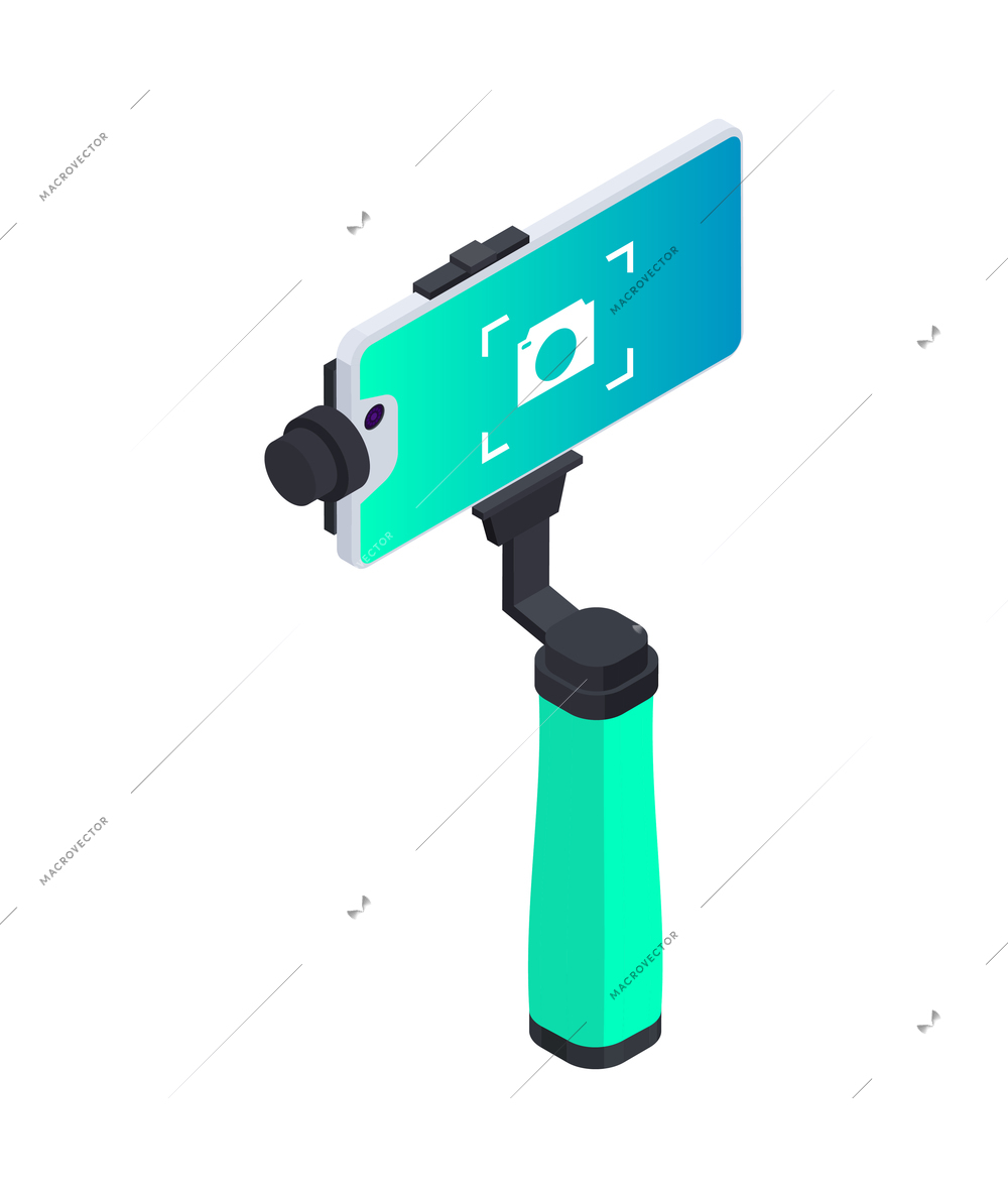 Isometric tripod holder with smartphone on white background 3d vector illustration