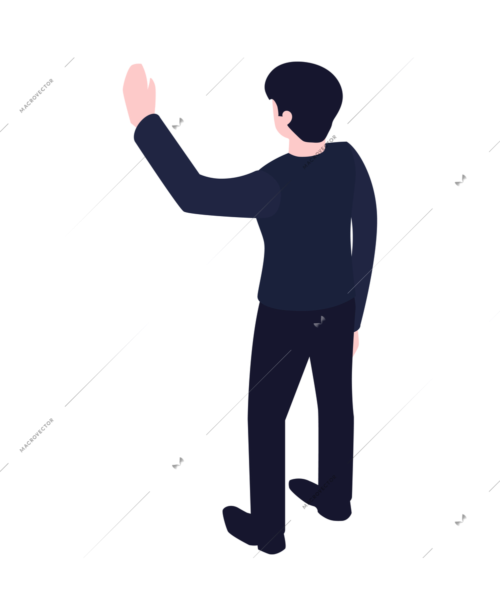 Man hailing taxi back view isometric icon on white background vector illustration