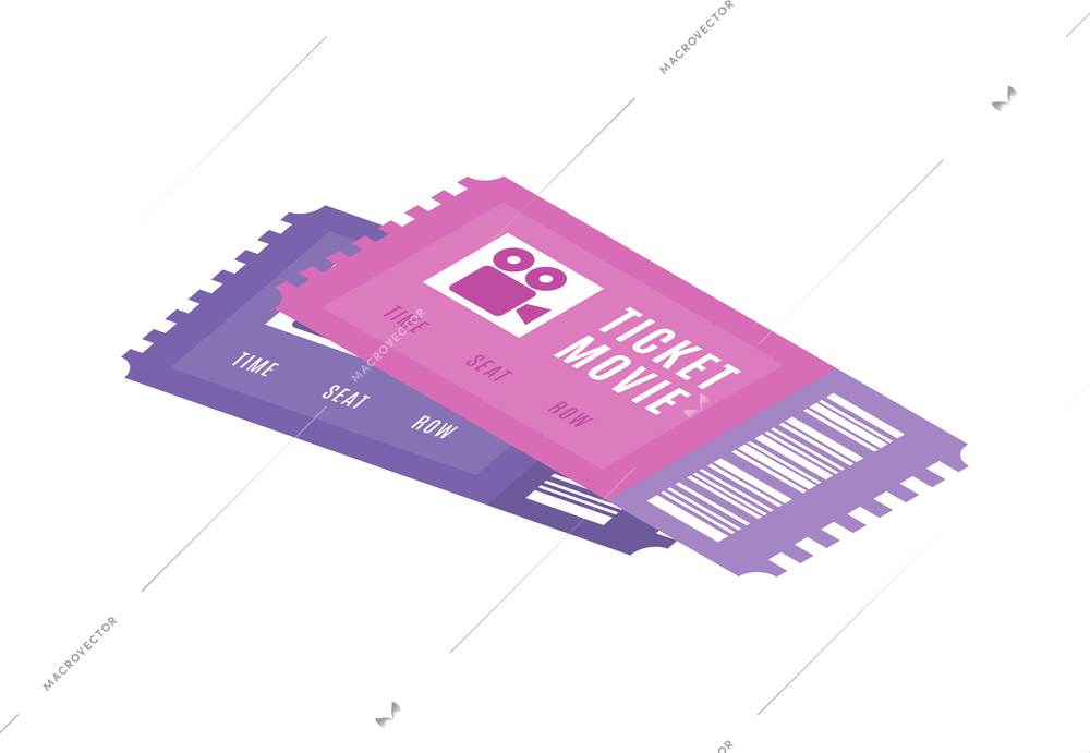 Two isometric cinema tickets on white background vector illustration