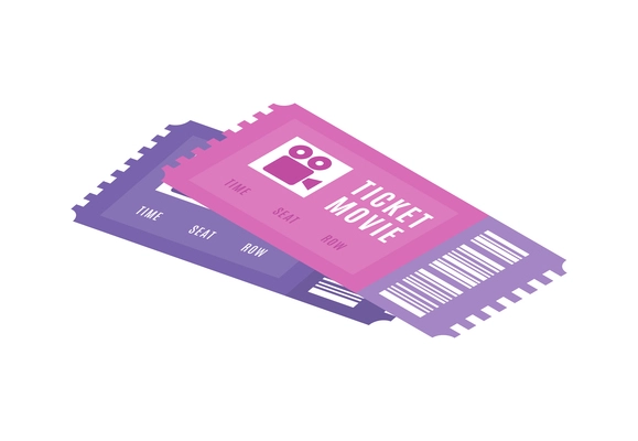 Two isometric cinema tickets on white background vector illustration