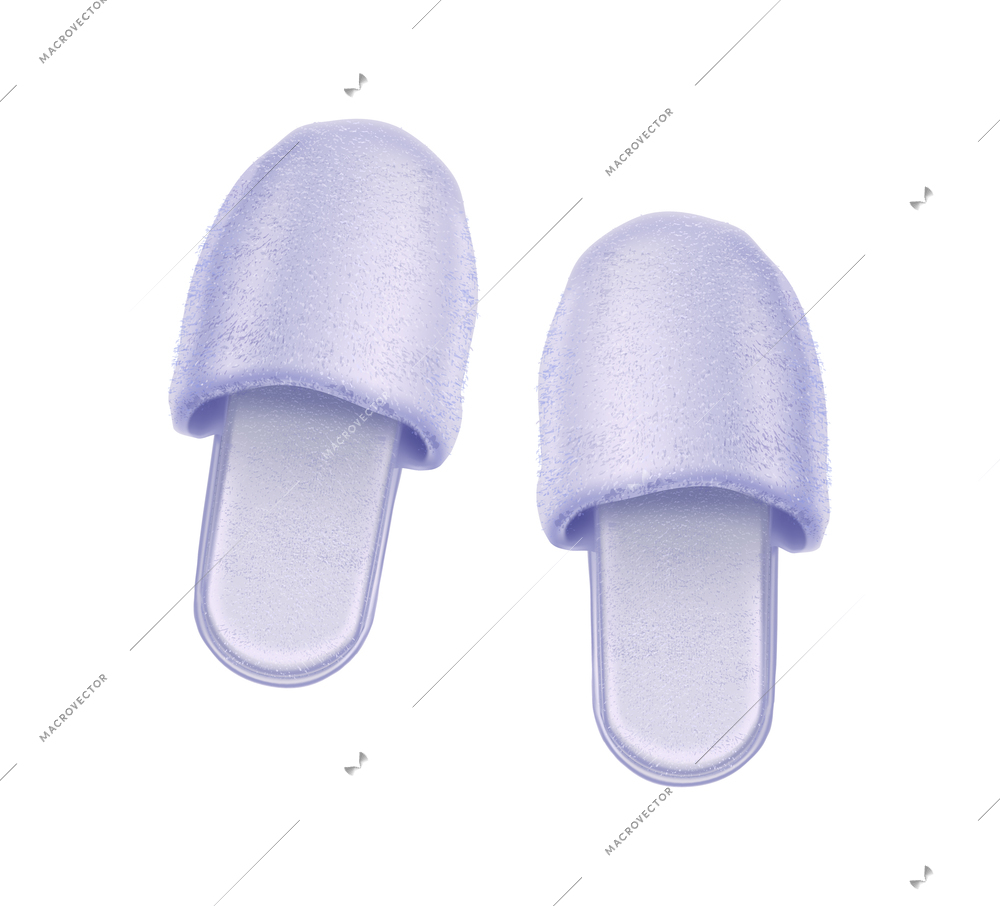 Pair of soft pastel color slippers on white background isolated realistic vector illustration