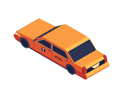 Isometric icon with orange taxi car back view 3d vector illustration