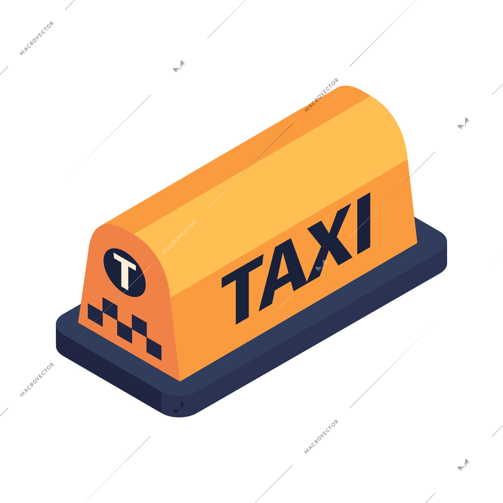 Isometric orange taxi sign for automobile roof on white background 3d vector illustration