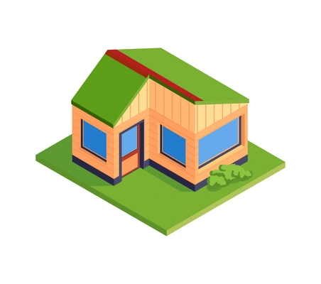 Isometric icon with small wooden town house with big windows on blank background 3d vector illustration