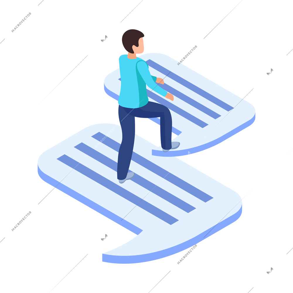 Online chatting isometric icon with character going up message bubbles vector illustration