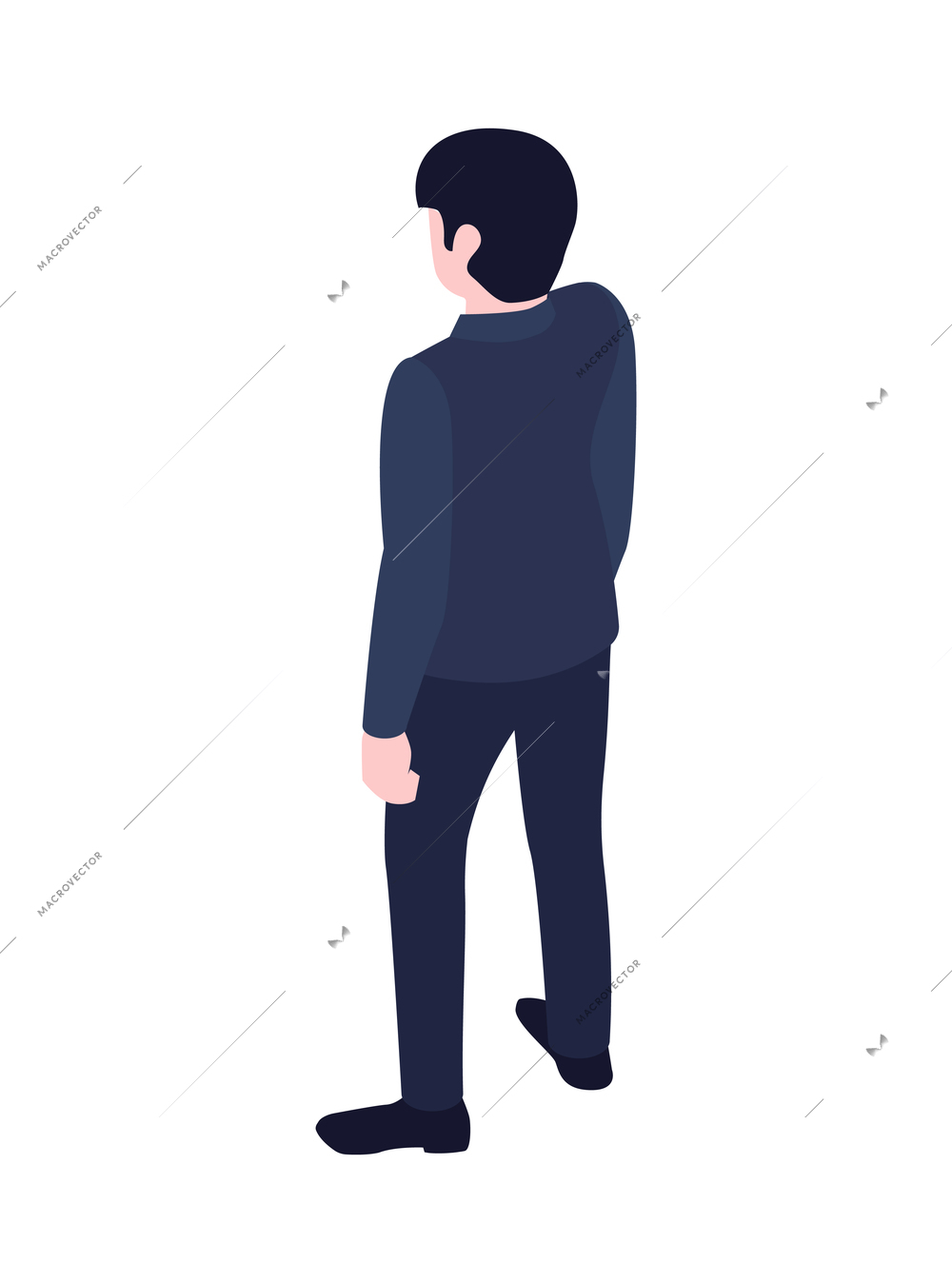 Man wearing black suit back view isometric 3d vector illustration