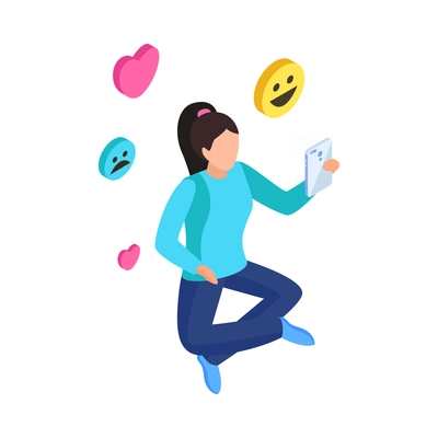 Woman chatting online on smartphone isometric icon 3d vector illustration
