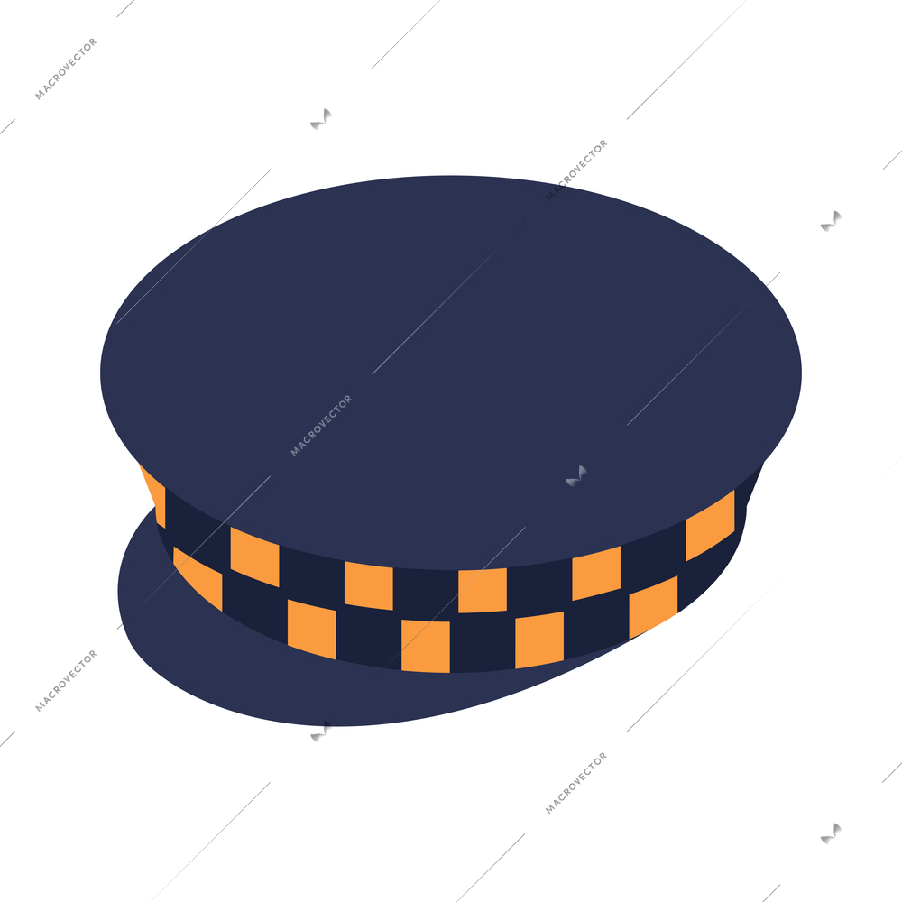 Dark checkered cap for taxi driver uniform isometric icon 3d vector illustration