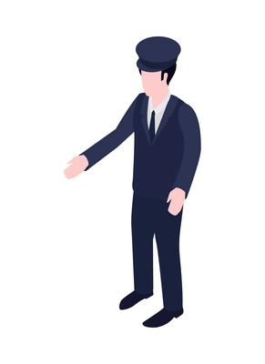 Faceless isometric character of male taxi driver wearing uniform 3d vector illustration