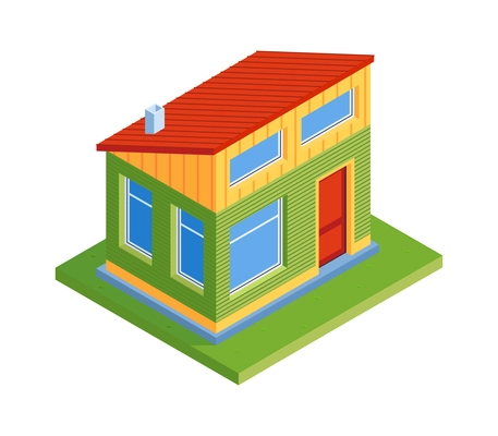 Modern small low rise residential building exterior isometric icon 3d vector illustration