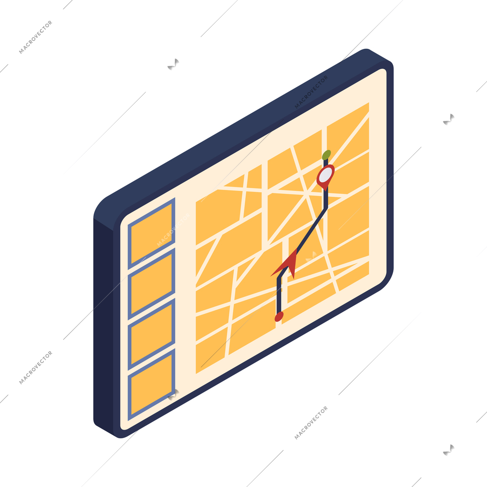 Navigator device with route shown on screen isometric icon vector illustration