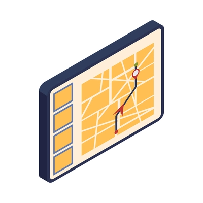 Navigator device with route shown on screen isometric icon vector illustration