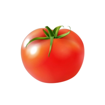Realistic whole red tomato with green leaf on white background vector illustration