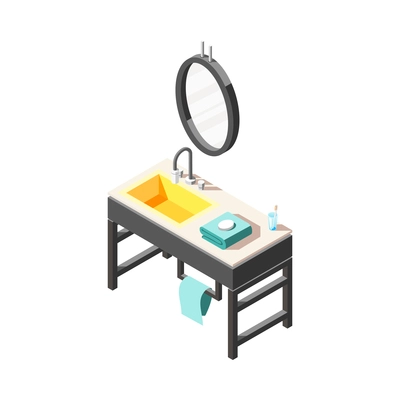 Bathroom interior icon with modern sink mirror hygiene items 3d vector illustration