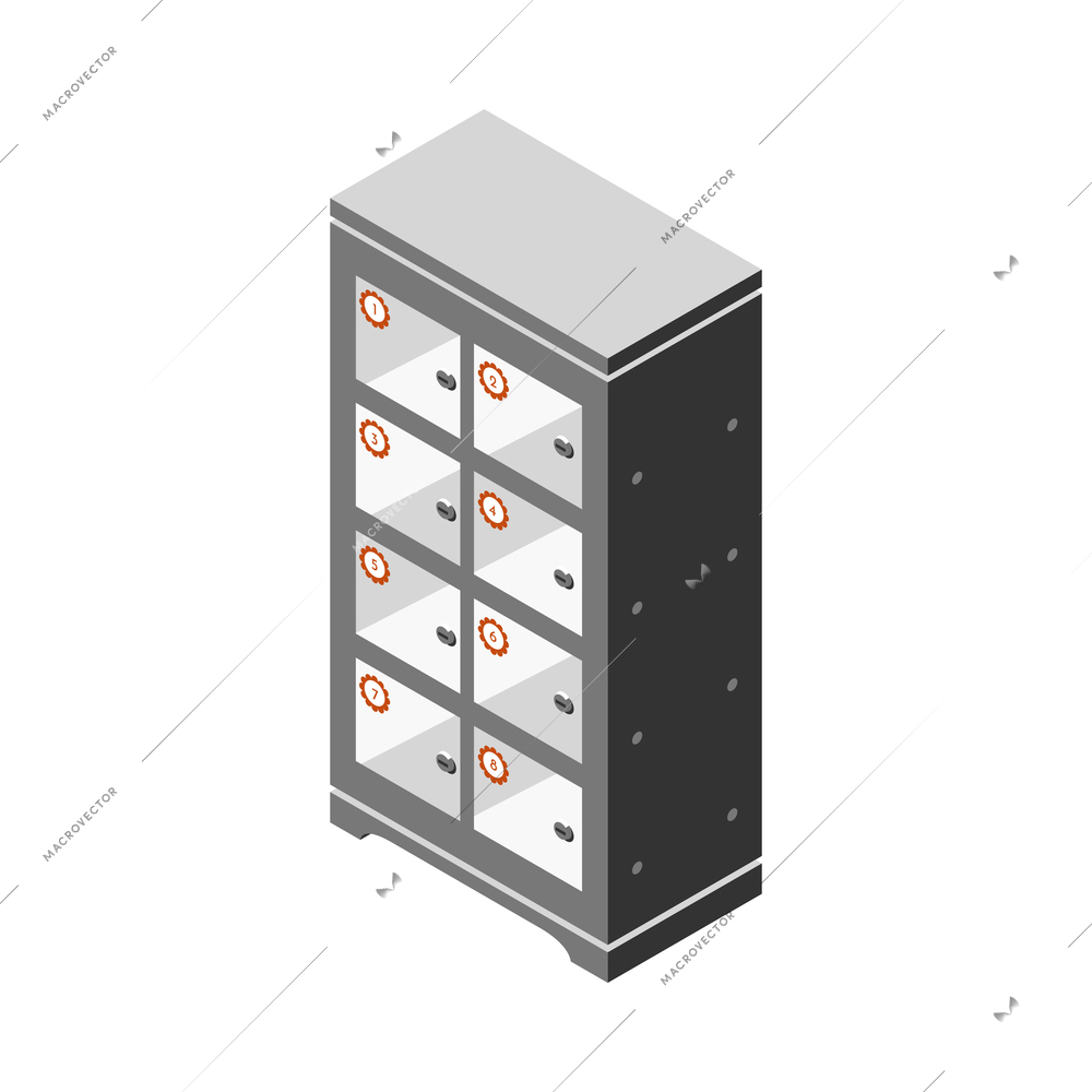 Isometric icon with metal lockers cabinets 3d vector illustration