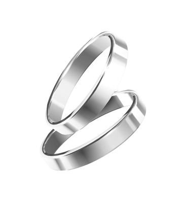 Pair of realistic shiny silver wedding rings on white background vector illustration